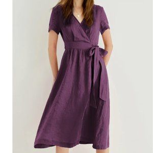 Grae Cove Immy Purple Linen Midi Wrap Dress